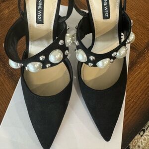 Nine West Black Pearl Embellished High Heel Shoes